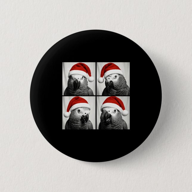 Funny Christmas African G Parrot Santa Photo Booth 6 Cm Round Badge (Front)