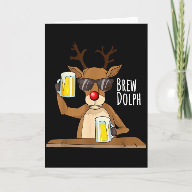 Funny Christmas Alcohol Shirt. Brew Dolph Beer Dri Card (Front)