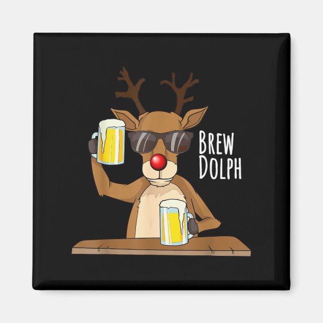 Funny Christmas Alcohol Shirt. Brew Dolph Beer Dri Magnet (Front)