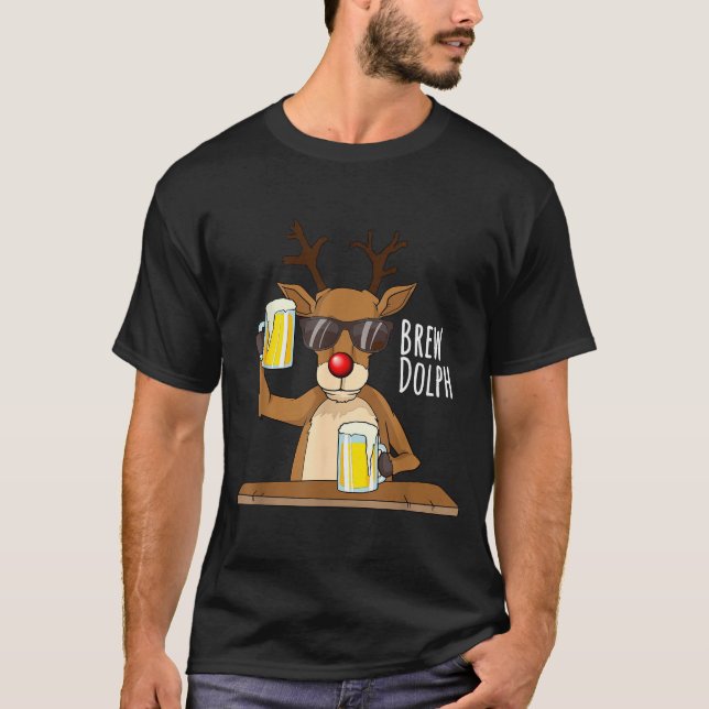 Funny Christmas Alcohol Shirt. Brew Dolph Beer Dri T-Shirt (Front)