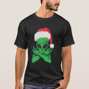 Funny Christmas . Alien Santa Flashing Signs T-Shirt