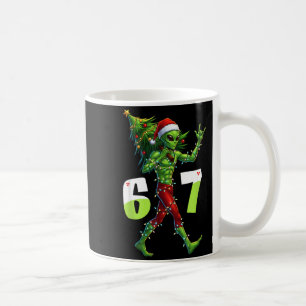 Funny Christmas Alien Six Seven Meme 67 Santa Hat Coffee Mug