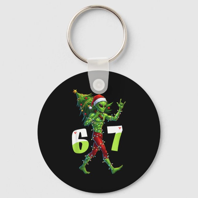 Funny Christmas Alien Six Seven Meme 67 Santa Hat  Key Ring (Front)