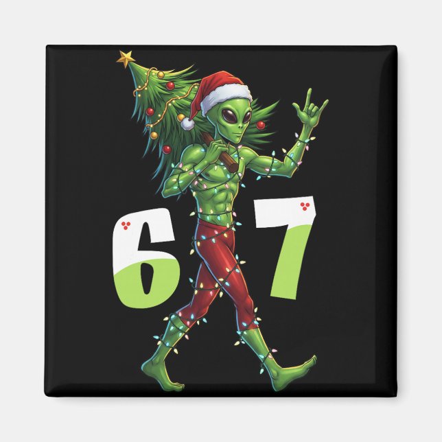 Funny Christmas Alien Six Seven Meme 67 Santa Hat  Magnet (Front)