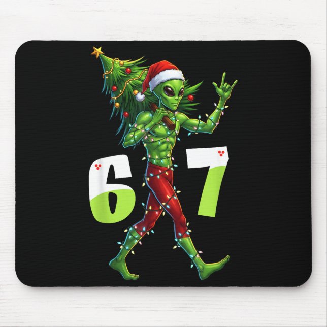Funny Christmas Alien Six Seven Meme 67 Santa Hat  Mouse Mat (Front)