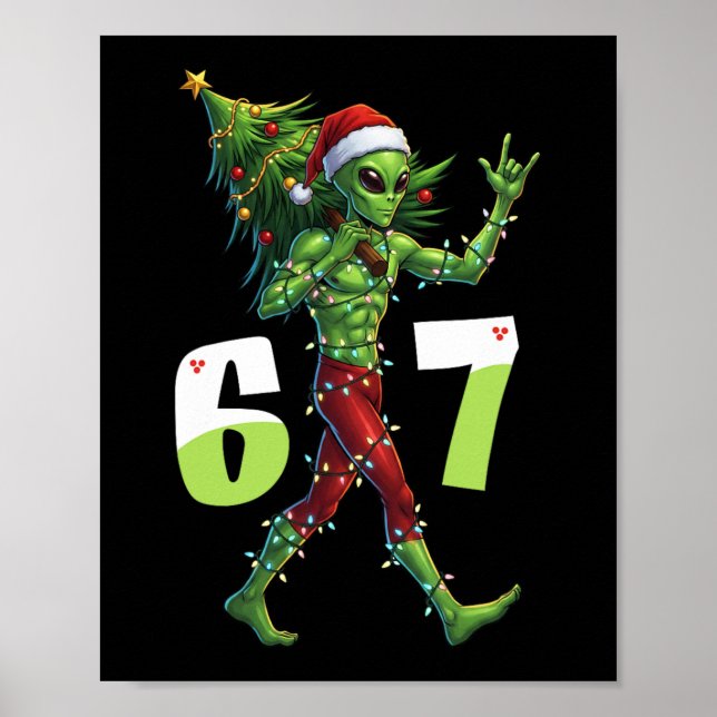 Funny Christmas Alien Six Seven Meme 67 Santa Hat  Poster (Front)
