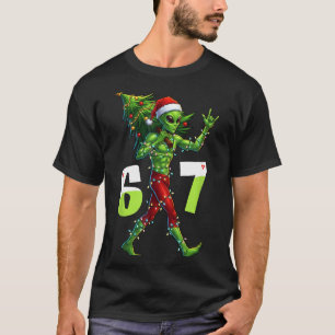 Funny Christmas Alien Six Seven Meme 67 Santa Hat T-Shirt