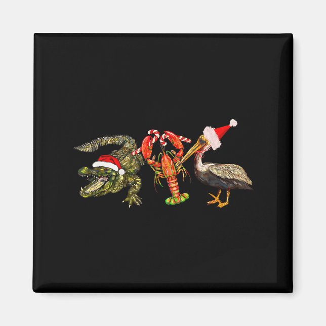 Funny Christmas Alligator Pelican Crawfish Holiday Magnet (Front)