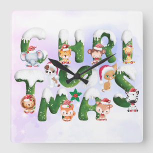 Funny Christmas Alphabet With wild Animal Square Wall Clock