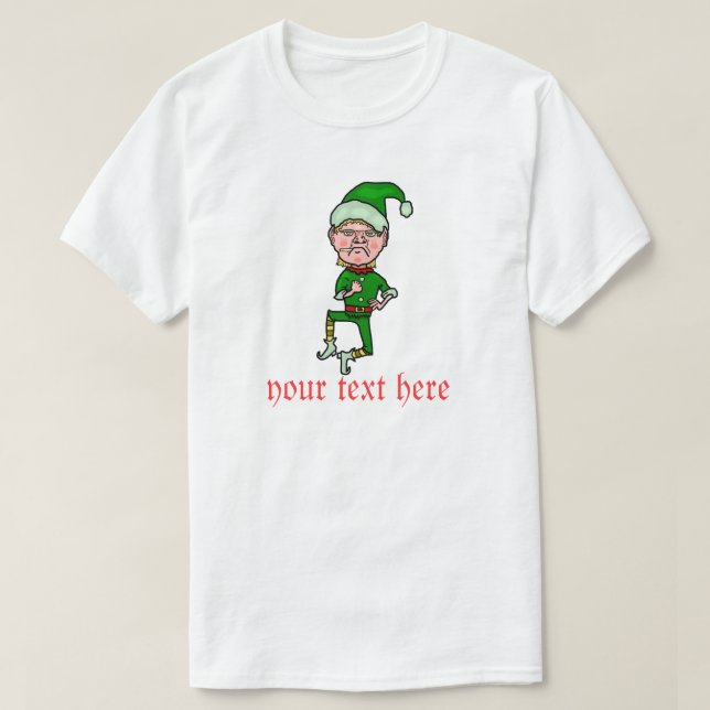 Funny Christmas Angry Elf Personalised Text T-Shirt (Design Front)