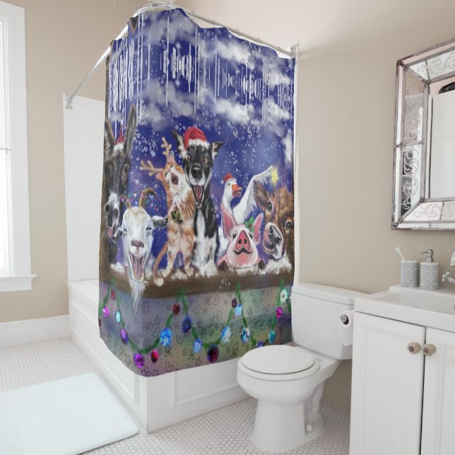 Funny Christmas Animal Farm Shower Curtain (In Situ)