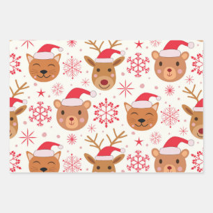 Funny Christmas Animals with Santa Hats  Wrapping Paper Sheet