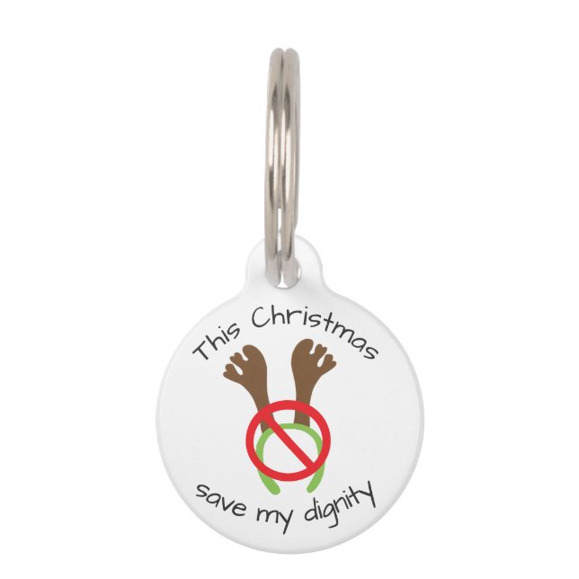 Funny Christmas Antlers Protest Pet Tag (Front)