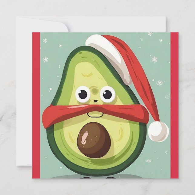 Funny Christmas Avocado in Santa Hat and Scarf  Holiday Card (Front)