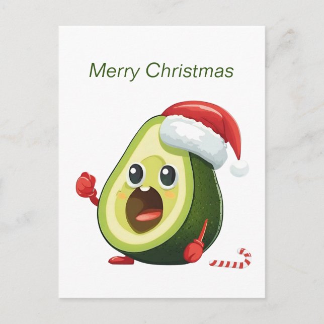 Funny Christmas Avocado in Santa Hat Holiday Postcard (Front)