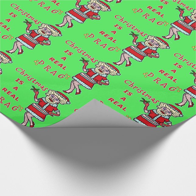 Funny Christmas Bah Humbug Santa in Drag Wrapping Paper (Corner)