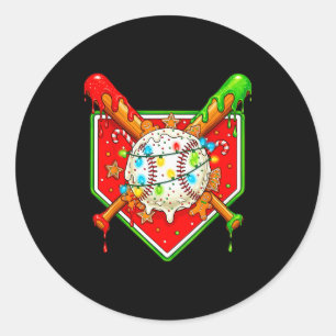 Funny Christmas Baseball Ice Cream Drip Men Women  Classic Round Sticker
