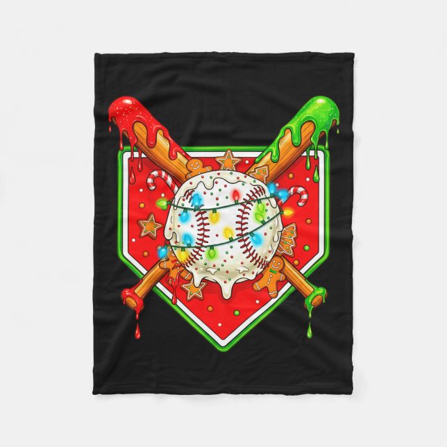 Funny Christmas Baseball Ice Cream Drip Men Women  Fleece Blanket (Front)