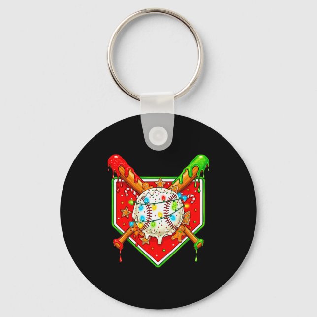 Funny Christmas Baseball Ice Cream Drip Men Women  Key Ring (Front)