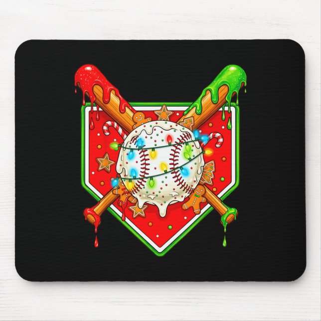 Funny Christmas Baseball Ice Cream Drip Men Women  Mouse Mat (Front)