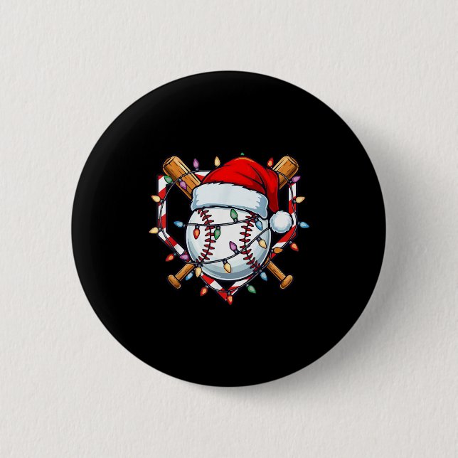 Funny Christmas Baseball Santa Hat For Baseball Pl 6 Cm Round Badge (Front)