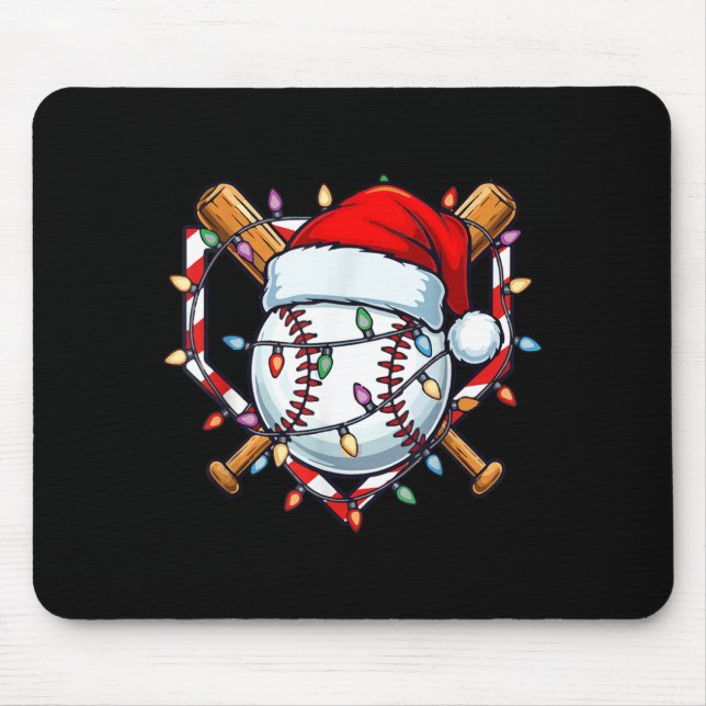 Funny Christmas Baseball Santa Hat For Baseball Pl Mouse Mat (Front)