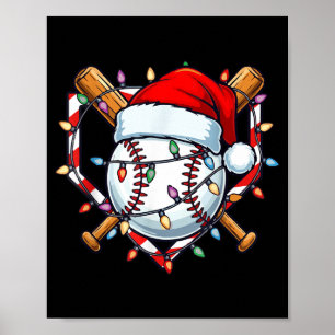 Funny Christmas Baseball Santa Hat For Baseball Pl Poster