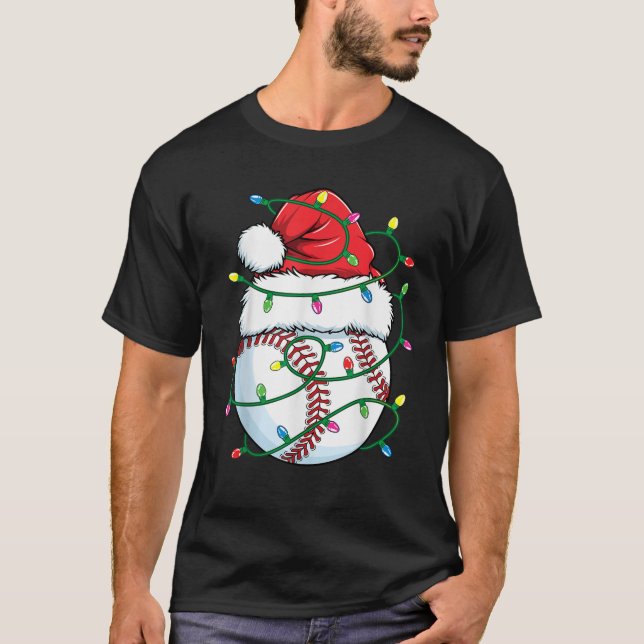 Funny Christmas Baseball Santa Hat Men Boys Xmas L T-Shirt (Front)