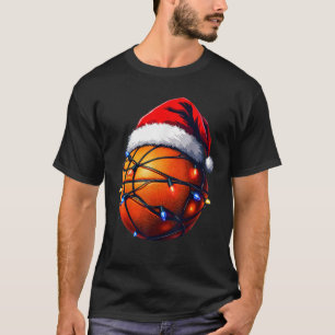 Funny Christmas Basketball Santa Hat Lights Holida T-Shirt
