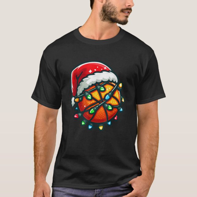 Funny Christmas Basketball Santa Hat Wrapped in Xm T-Shirt (Front)