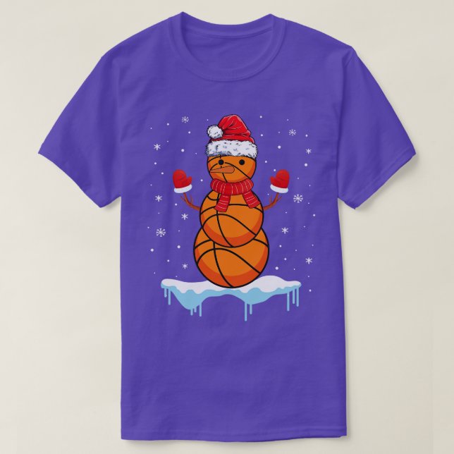 Funny Christmas Basketball Santa Snowman T-Shirt (Design Front)