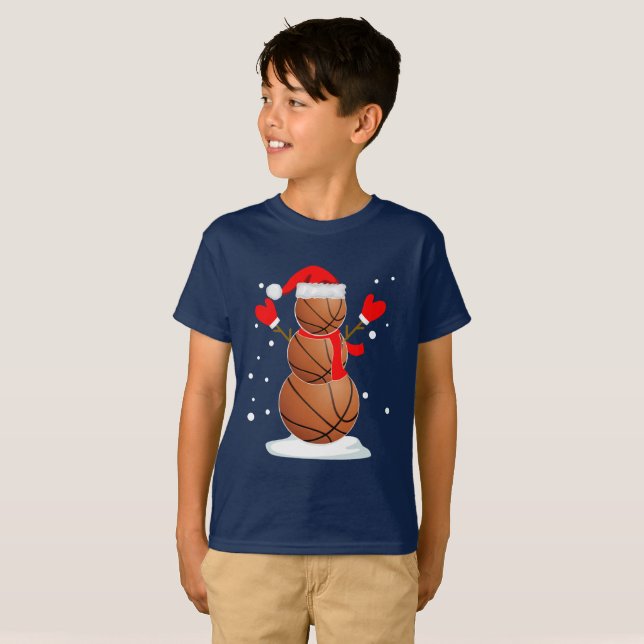 Funny Christmas Basketball Snowman Gift Shirt (Front Full)