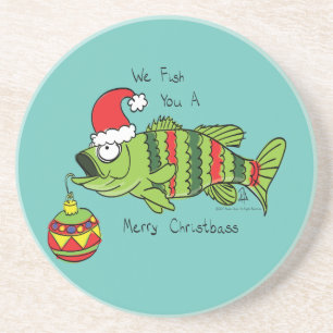 Funny Christmas Bass Fishing Fish Cute Cartoon Coaster