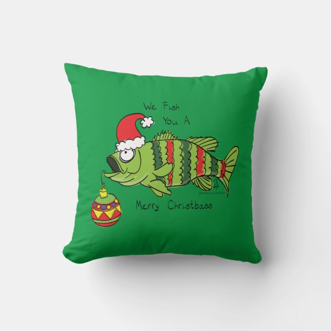 Funny Christmas Bass Fishing Fish Cute Cartoon Cushion (Front)