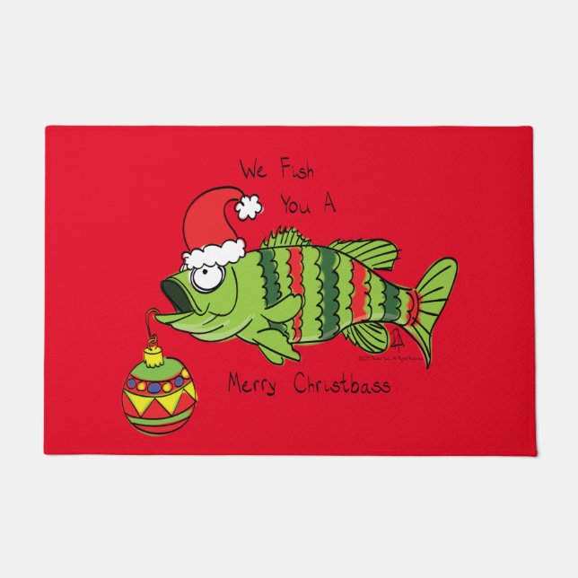 Funny Christmas Bass Fishing Fish Cute Cartoon Doormat (Front)