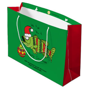 Funny Christmas Bass Fishing Fish Cute Cartoon Large Gift Bag