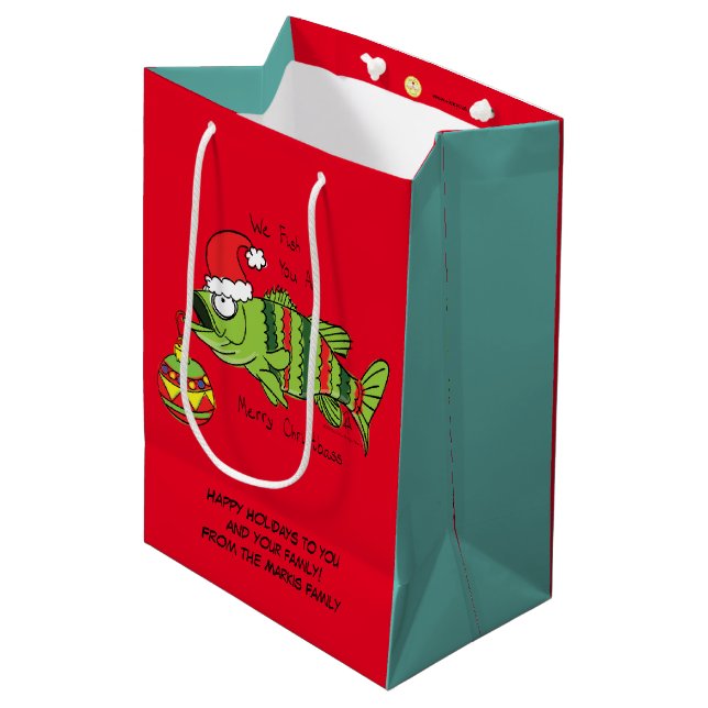 Funny Christmas Bass Fishing Fish Cute Cartoon Medium Gift Bag (Front Angled)