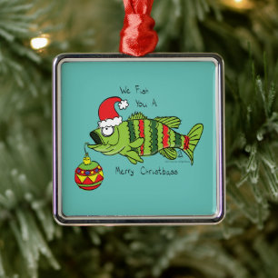 Funny Christmas Bass Fishing Fish Cute Cartoon Metal Tree Decoration