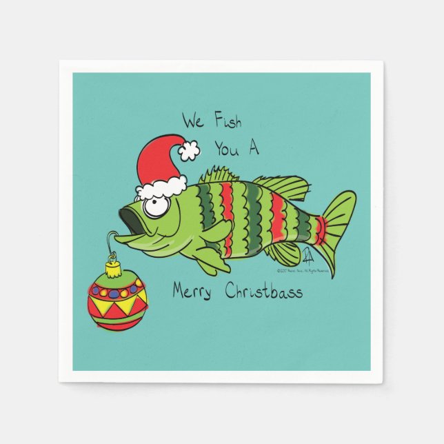 Funny Christmas Bass Fishing Fish Cute Cartoon Napkin (Front)