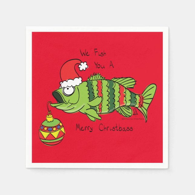 Funny Christmas Bass Fishing Fish Cute Cartoon Napkin (Front)