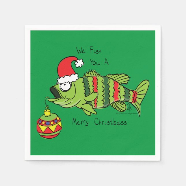 Funny Christmas Bass Fishing Fish Cute Cartoon Napkin (Front)