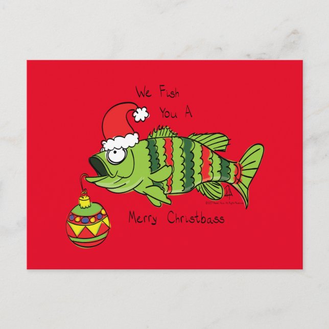 Funny Christmas Bass Fishing Fish Cute Cartoon Postcard (Front)