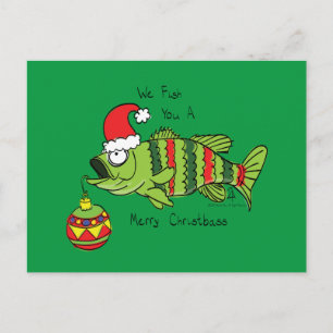 Funny Christmas Bass Fishing Fish Cute Cartoon Postcard