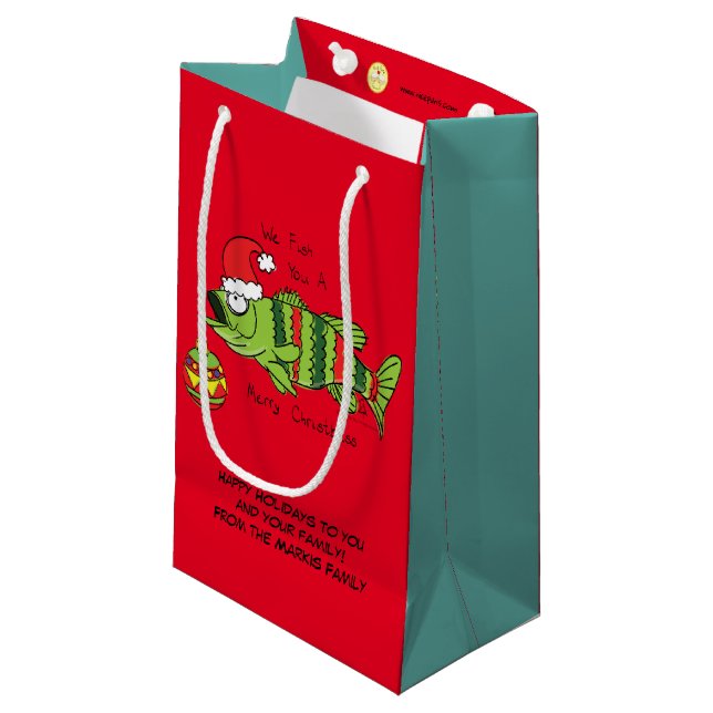 Funny Christmas Bass Fishing Fish Cute Cartoon Small Gift Bag (Front Angled)