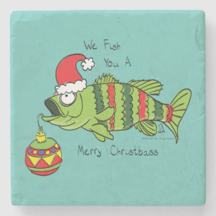 Funny Christmas Bass Fishing Fish Cute Cartoon Stone Coaster