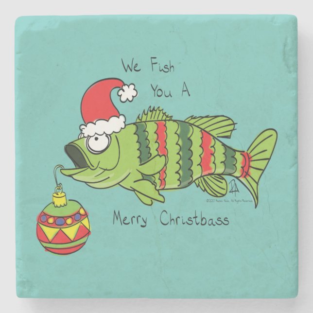 Funny Christmas Bass Fishing Fish Cute Cartoon Stone Coaster (Front)