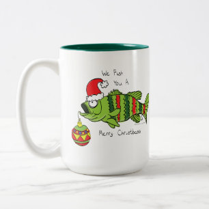 Funny Christmas Bass Fishing Fish Cute Cartoon Two-Tone Coffee Mug