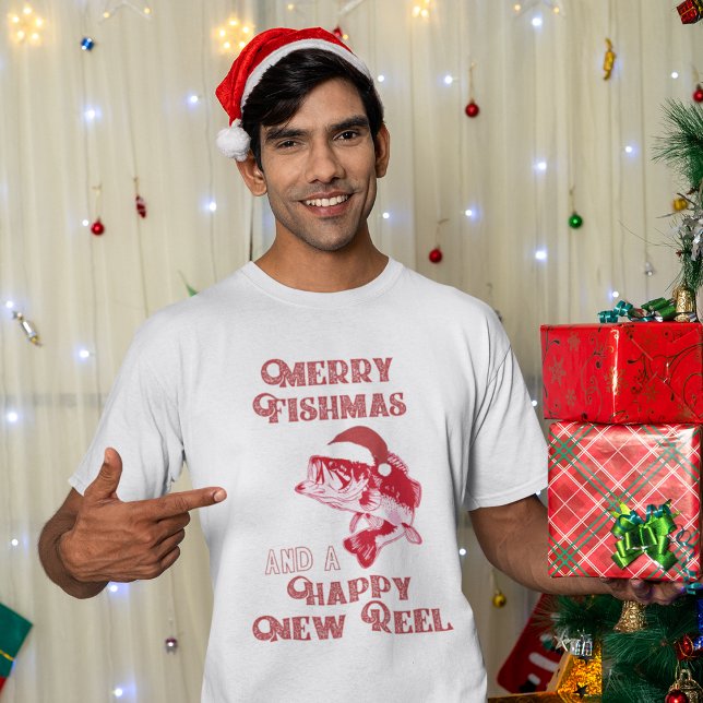 Funny Christmas Bass Fishing Shirt (Merry Fishmas Funny Shirt for Christmas parties. )