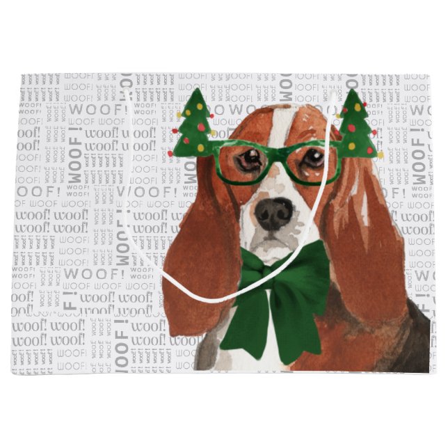 Funny Christmas Basset Hound Dog Lover Large Gift Bag (Front)