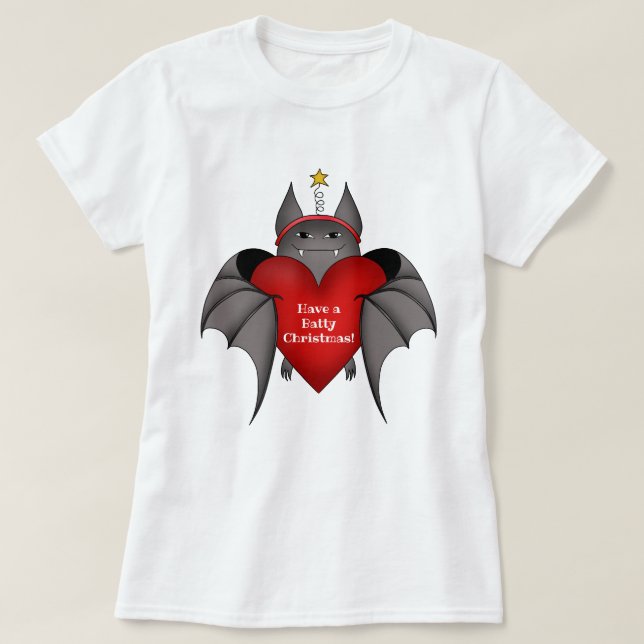 Funny Christmas bat with red heart T-Shirt (Design Front)
